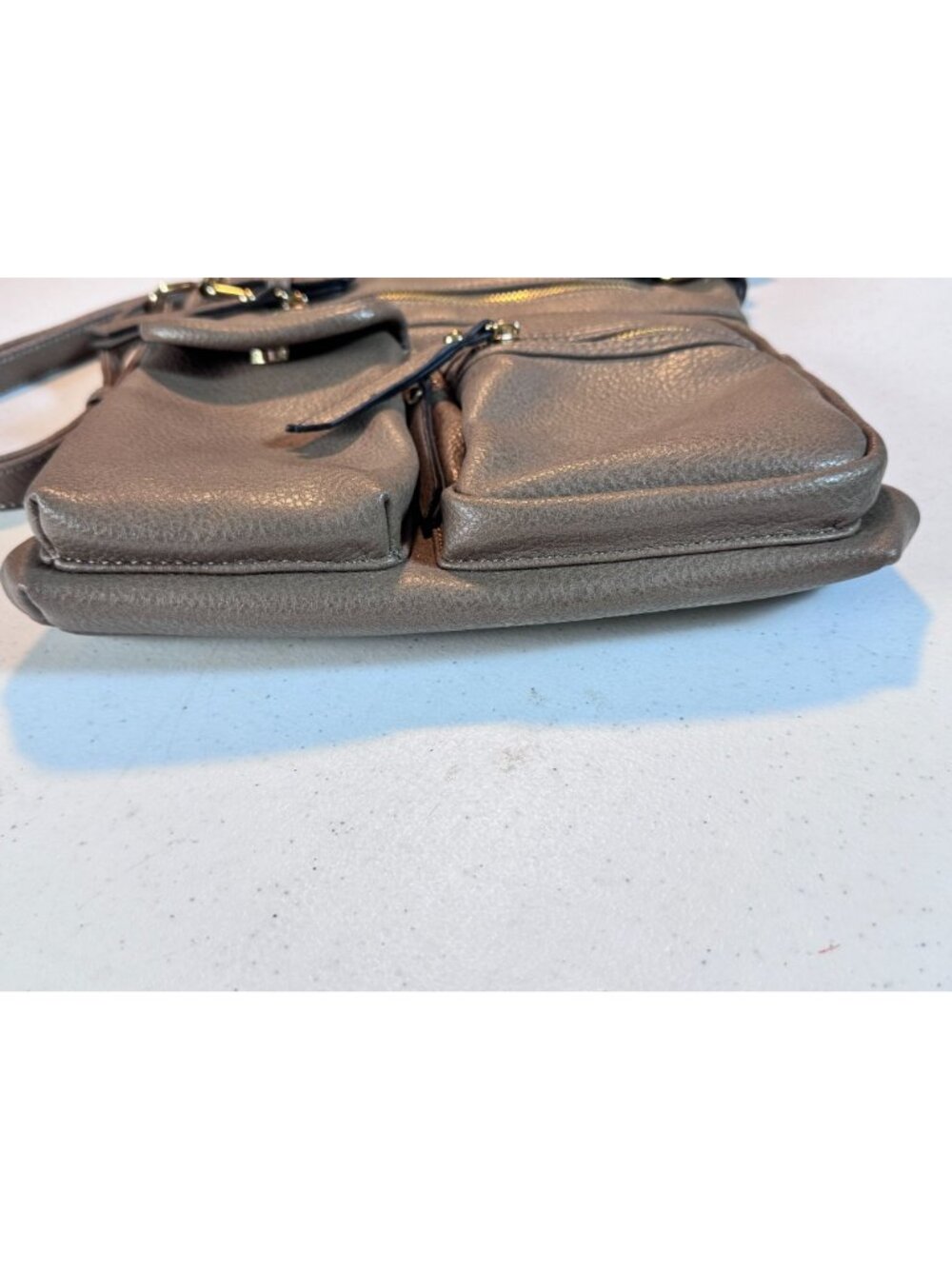 Multi Pocket Faux Leather Crossbody Purse Brown Taupe Adjustable Strap - Picture 3 of 10